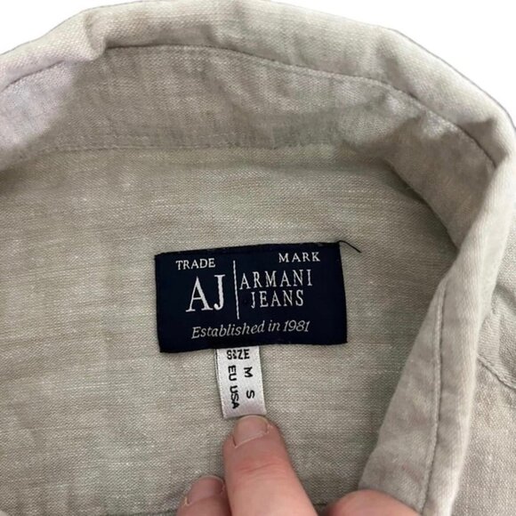 Final Sale! Armani Jeans Shirt men's S khaki cotton button down long sleeve top - Picture 3 of 7